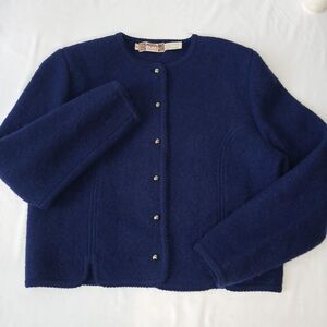 Field Manor Womens Vintage 50s Boiled Wool Blazer Sweater Sz 14 Silver Buttons